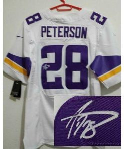 Nike Minnesota Vikings #28 Adrian Peterson White Men's Stitched NFL Elite Autographed Jersey Men's