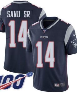 Nike New England Patriots #14 Mohamed Sanu Sr Navy Blue Team Color Men's Stitched NFL 100th Season Vapor Limited Jersey Men's