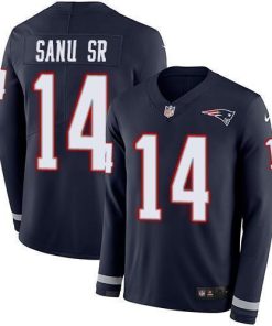Nike New England Patriots #14 Mohamed Sanu Sr Navy Blue Team Color Men's Stitched NFL Limited Therma Long Sleeve Jersey Men's