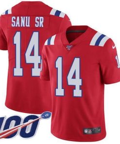 Nike New England Patriots #14 Mohamed Sanu Sr Red Alternate Men's Stitched NFL 100th Season Vapor Limited Jersey Men's