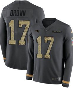 Nike New England Patriots #17 Antonio Brown Anthracite Salute to Service Men's Stitched NFL Limited Therma Long Sleeve Jersey Men's