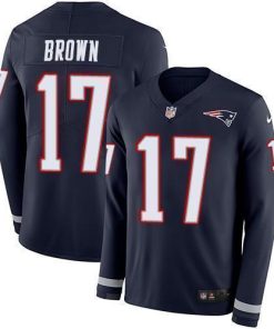 Nike New England Patriots #17 Antonio Brown Navy Blue Team Color Men's Stitched NFL Limited Therma Long Sleeve Jersey Men's