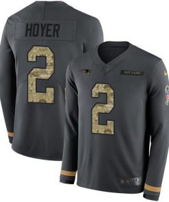 Nike New England Patriots #2 Brian Hoyer Anthracite Salute to Service Men's Stitched NFL Limited Therma Long Sleeve Jersey Men's