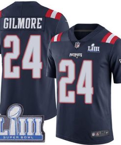Nike New England Patriots #24 Stephon Gilmore Navy Blue Super Bowl LIII Bound Men's Stitched NFL Limited Rush Jersey Men's