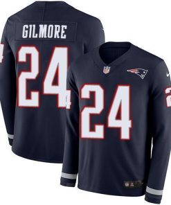 Nike New England Patriots #24 Stephon Gilmore Navy Blue Team Color Men's Stitched NFL Limited Therma Long Sleeve Jersey Men's