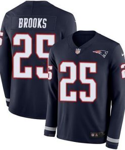 Nike New England Patriots #25 Terrence Brooks Navy Blue Team Color Men's Stitched NFL Limited Therma Long Sleeve Jersey Men's