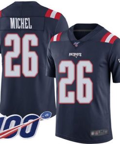 Nike New England Patriots #26 Sony Michel Navy Blue Men's Stitched NFL Limited Rush 100th Season Jersey Men's