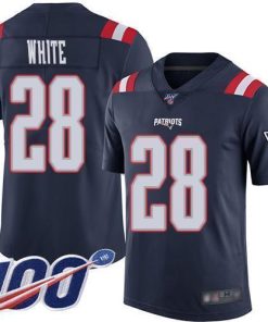 Nike New England Patriots #28 James White Navy Blue Men's Stitched NFL Limited Rush 100th Season Jersey Men's