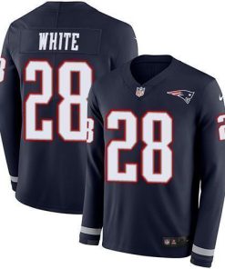 Nike New England Patriots #28 James White Navy Blue Team Color Men's Stitched NFL Limited Therma Long Sleeve Jersey Men's