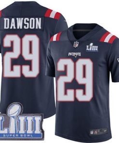 Nike New England Patriots #29 Duke Dawson Navy Blue Super Bowl LIII Bound Men's Stitched NFL Limited Rush Jersey Men's