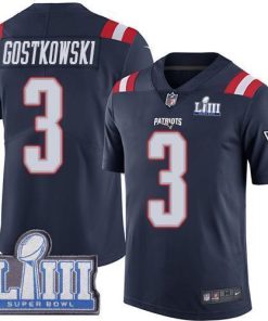 Nike New England Patriots #3 Stephen Gostkowski Navy Blue Super Bowl LIII Bound Men's Stitched NFL Limited Rush Jersey Men's