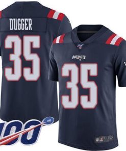 Nike New England Patriots #35 Kyle Dugger Navy Blue Men's Stitched NFL Limited Rush 100th Season Jersey Men's