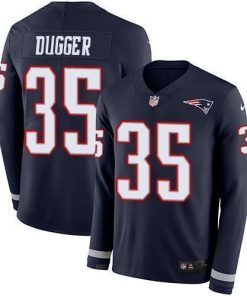 Nike New England Patriots #35 Kyle Dugger Navy Blue Team Color Men's Stitched NFL Limited Therma Long Sleeve Jersey Men's