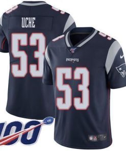 Nike New England Patriots #53 Josh Uche Navy Blue Team Color Men's Stitched NFL 100th Season Vapor Untouchable Limited Jersey Men's