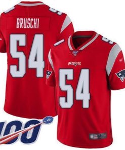 Nike New England Patriots #54 Tedy Bruschi Red Men's Stitched NFL Limited Inverted Legend 100th Season Jersey Men's
