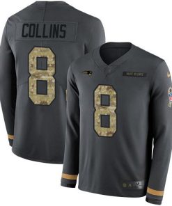Nike New England Patriots #8 Jamie Collins Sr Anthracite Salute to Service Men's Stitched NFL Limited Therma Long Sleeve Jersey Men's