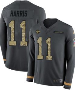 Nike New Orleans Saints #11 Deonte Harris Anthracite Salute to Service Men's Stitched NFL Limited Therma Long Sleeve Jersey Men's