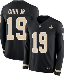 Nike New Orleans Saints #19 Ted Ginn Jr Black Team Color Men's Stitched NFL Limited Therma Long Sleeve Jersey Men's