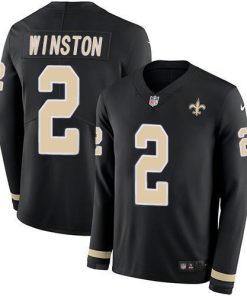Nike New Orleans Saints #2 Jameis Winston Black Team Color Men's Stitched NFL Limited Therma Long Sleeve Jersey Men's
