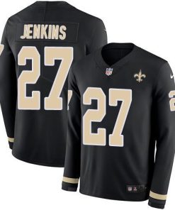 Nike New Orleans Saints #27 Malcolm Jenkins Black Team Color Men's Stitched NFL Limited Therma Long Sleeve Jersey Men's