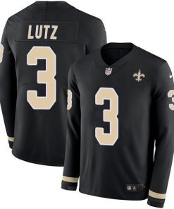 Nike New Orleans Saints #3 Wil Lutz Black Team Color Men's Stitched NFL Limited Therma Long Sleeve Jersey Men's