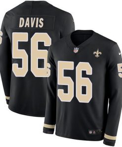 Nike New Orleans Saints #56 DeMario Davis Black Team Color Men's Stitched NFL Limited Therma Long Sleeve Jersey Men's