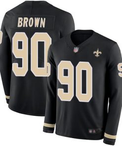 Nike New Orleans Saints #90 Malcom Brown Black Team Color Men's Stitched NFL Limited Therma Long Sleeve Jersey Men's