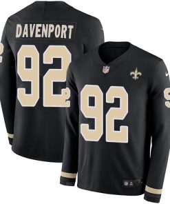 Nike New Orleans Saints #92 Marcus Davenport Black Team Color Men's Stitched NFL Limited Therma Long Sleeve Jersey Men's