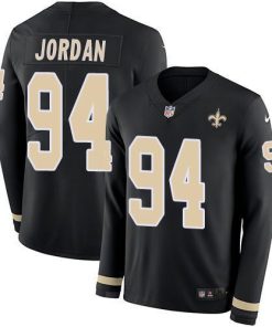 Nike New Orleans Saints #94 Cameron Jordan Black Team Color Men's Stitched NFL Limited Therma Long Sleeve Jersey Men's