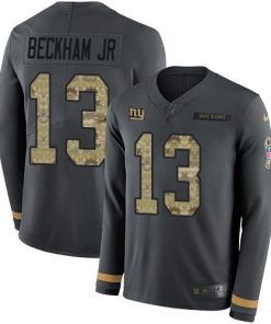 Nike New York Giants #13 Odell Beckham Jr Anthracite Salute to Service Men's Stitched NFL Limited Therma Long Sleeve Jersey Men's