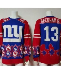 Nike New York Giants #13 Odell Beckham Jr Royal Blue/Red Men's Ugly Sweater Men's