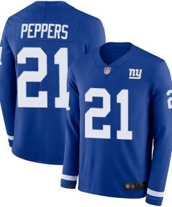 Nike New York Giants #21 Jabrill Peppers Royal Blue Team Color Men's Stitched NFL Limited Therma Long Sleeve Jersey Men's