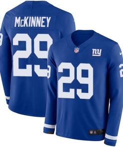 Nike New York Giants #29 Xavier McKinney Royal Blue Team Color Men's Stitched NFL Limited Therma Long Sleeve Jersey Men's
