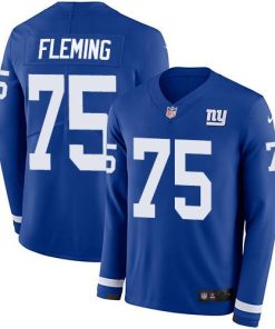 Nike New York Giants #75 Cameron Fleming Royal Blue Team Color Men's Stitched NFL Limited Therma Long Sleeve Jersey Men's