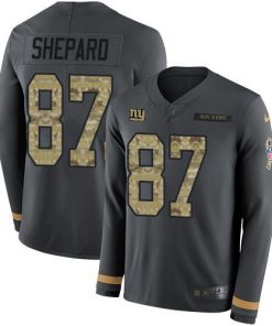 Nike New York Giants #87 Sterling Shepard Anthracite Salute to Service Men's Stitched NFL Limited Therma Long Sleeve Jersey Men's