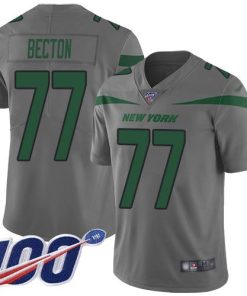Nike New York Jets #77 Mekhi Becton Gray Men's Stitched NFL Limited Inverted Legend 100th Season Jersey Men's