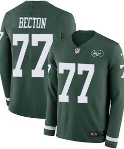 Nike New York Jets #77 Mekhi Becton Green Team Color Men's Stitched NFL Limited Therma Long Sleeve Jersey Men's