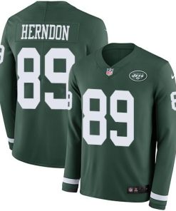 Nike New York Jets #89 Chris Herndon Green Team Color Men's Stitched NFL Limited Therma Long Sleeve Jersey Men's