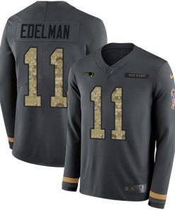Nike Patriots #11 Julian Edelman Anthracite Salute To Service Men's Stitched NFL Limited Therma Long Sleeve Jersey