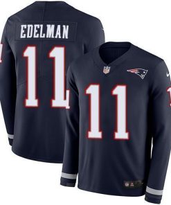 Nike Patriots #11 Julian Edelman Navy Blue Team Color Men's Stitched NFL Limited Therma Long Sleeve Jersey