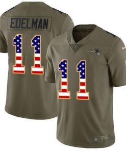 Nike Patriots #11 Julian Edelman Olive/USA Flag Men's Stitched NFL Limited 2017 Salute To Service Jersey