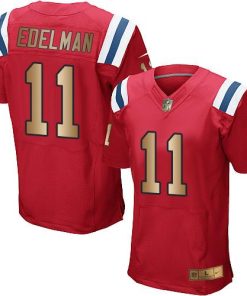 Nike Patriots #11 Julian Edelman Red Alternate Men's Stitched NFL Elite Gold Jersey