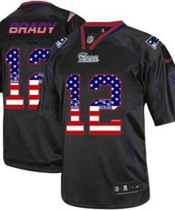 Nike Patriots #12 Tom Brady Black Men's Stitched NFL Elite USA Flag Fashion Jersey