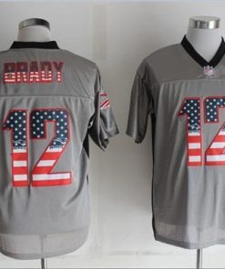 Nike Patriots #12 Tom Brady Grey Men's Stitched NFL Elite USA Flag Fashion Jersey