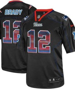 Nike Patriots #12 Tom Brady Lights Out Black Men's Stitched NFL Elite Strobe Jersey