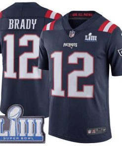 Nike Patriots #12 Tom Brady Navy Blue Super Bowl LIII Bound Men's Stitched NFL Limited Rush Jersey