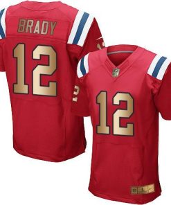 Nike Patriots #12 Tom Brady Red Alternate Men's Stitched NFL Elite Gold Jersey