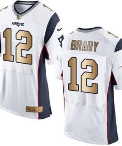 Nike Patriots #12 Tom Brady White Men's Stitched NFL New Elite Gold Jersey
