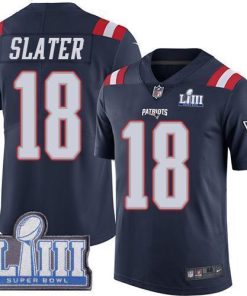 Nike Patriots #18 Matt Slater Navy Blue Super Bowl LIII Bound Men's Stitched NFL Limited Rush Jersey
