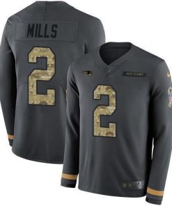 Nike Patriots #2 Jalen Mills Anthracite Salute To Service Men's Stitched NFL Limited Therma Long Sleeve Jersey
